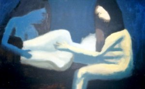 Two Women and Man, Blue